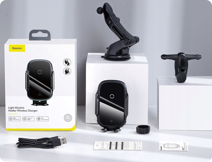 BASEUS UCHWYT SAMOCHODOWY NA TELEFON SZYBKA ŁADOWARKA INDUKCYJNA Qi 15W