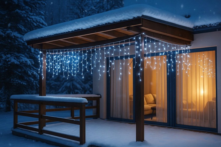 SOPLE 300 LED BIAŁE ZIMNE ZEWNĘTRZNE CHOINKOWE Świąteczne sople dekoracja