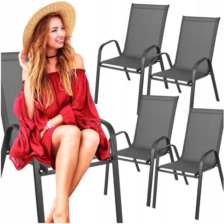 KRZESŁO OGRODOWE METALOWE TARASOWE BALKONOWE FOTEL TARAS BALKON SZARE 4 SZT