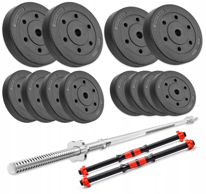 Zestaw kulturystyczny 50kg obciążenia bitumiczne gryf prosty 120cm 25mm