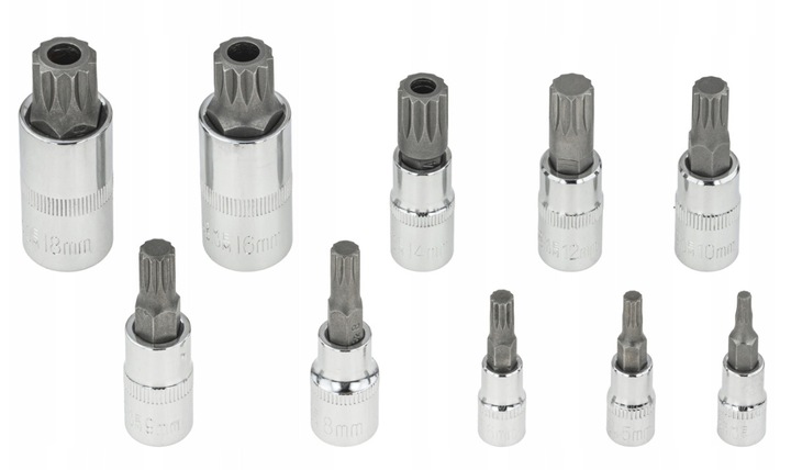 ZESTAW NASADEK SPLINE 1/4 3/8 1/2 M4-M18 XZN 10 ELEMENTÓW WPUSTOWE