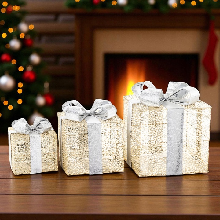 Ozdoba Prezenty zestaw 3 szt. LED Figurka świetlna świąteczna prezentowy