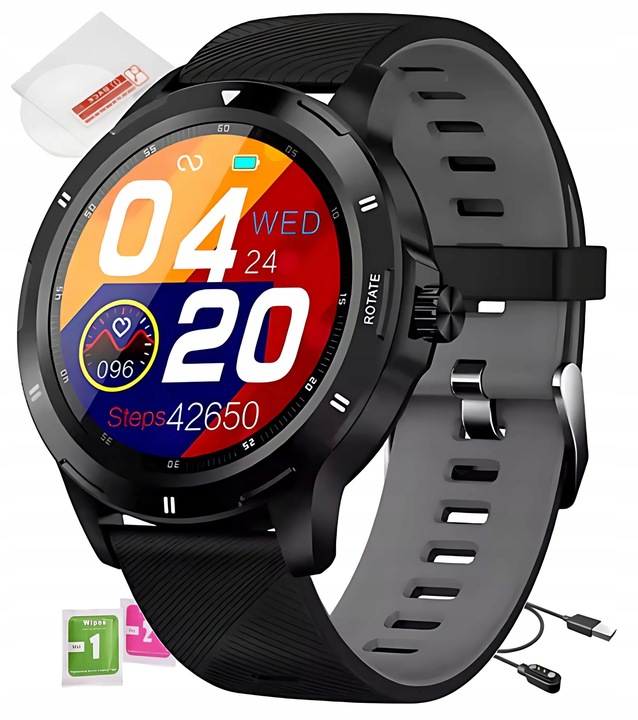 ZEGAREK SMARTWATCH SPORTOWY ROZMOWY MĘSKI DAMSKI POLSKIE MENU CZARNY