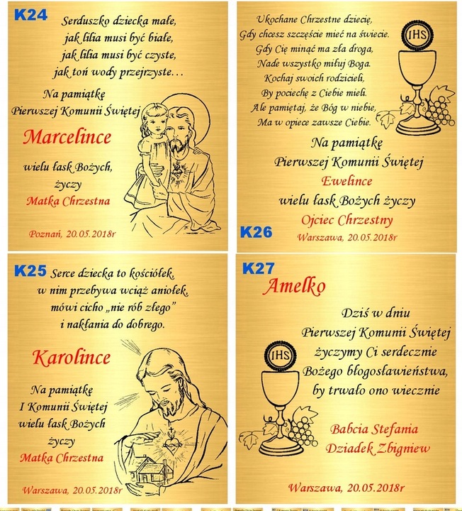 Łańcuszek Złoty Medalik Chrzest Komunia Grawer