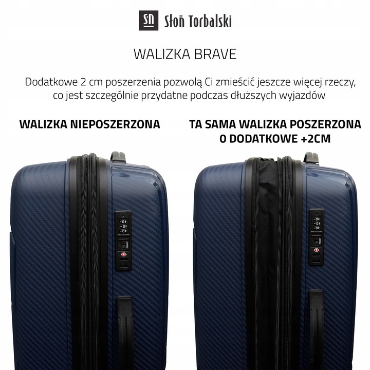Duża walizka podróżna POSZERZANA +2 cm lekki trwały polipropylen Zamek TSA