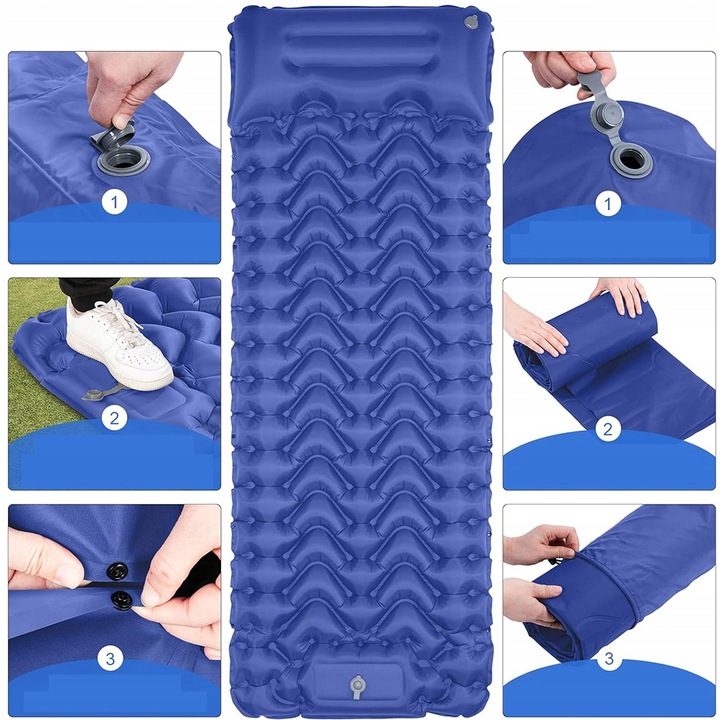 MATA SAMOPOMPUJĄCA MATERAC KARIMATA TURYSTYCZNA Z PODUSZKĄ NAMIOT KEMPINGU