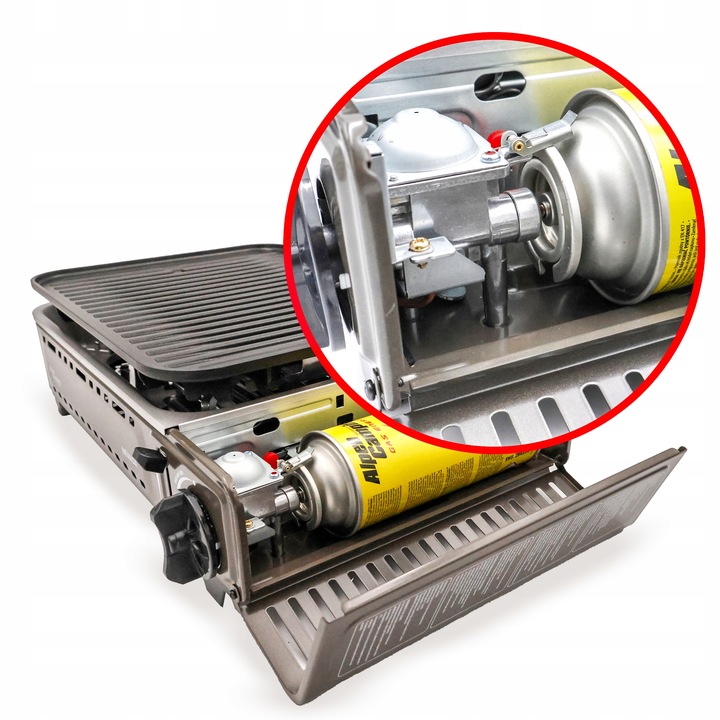 GRILL TURYSTYCZNY na KARTUSZ gazowy ALPEN CAMPING NEVADA + WALIZKA + 8x GAZ