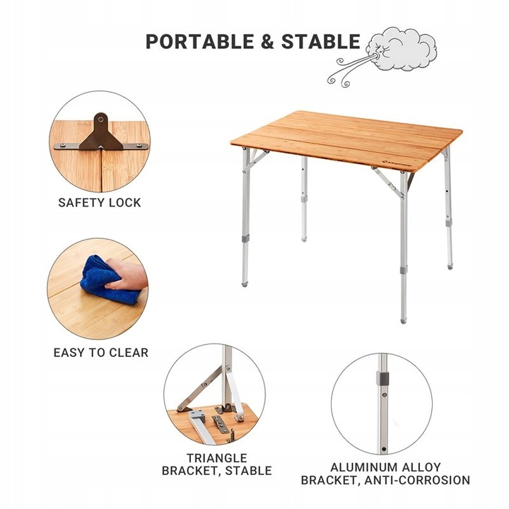 King Camp Stół kempingowy z bambusowym blatem 100 x 65 cm
