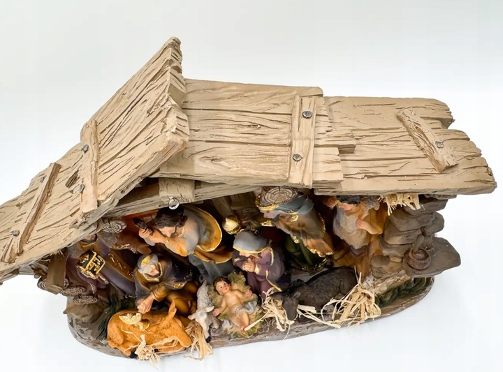 SZOPKA BOŻONARODZENIOWA KAMIENNA 38 CM Z OŚWIETLENIEM I FIGURAMI STAJENKA