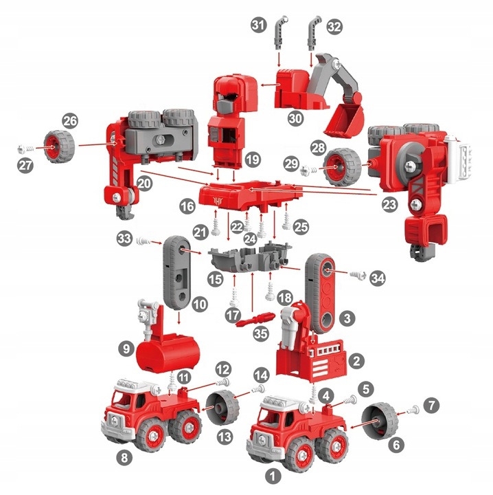 5w1 AUTO ROBOT DO SKŁADANIA ŚWIECĄCY DŻWIĘKI DLA DZIECI KOPARKA DŻWIG