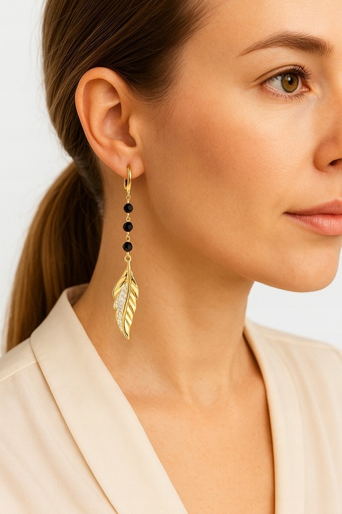 Złote Kolczyki 925 Długie Wiszące Skrzydła