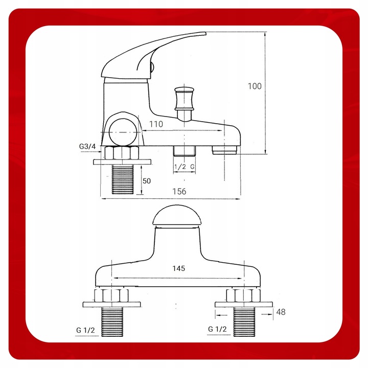 BATERIA WANNOWA STOJĄCA 2-OTWOROWA 145MM MOSIĄDZ RETRO KLASYCZNA NAWANNOWA