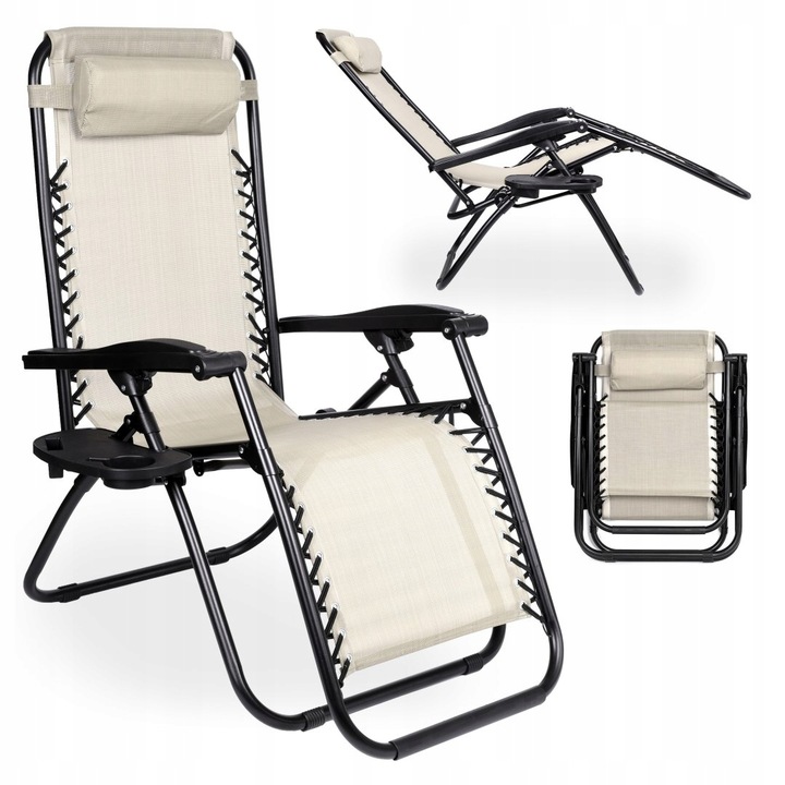 LEŻAK OGRODOWY JASNY BEŻOWY ORION FUNKCJA ZERO GRAVITY