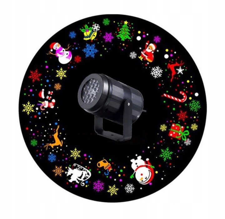 PROJEKTOR RZUTNIK ŚWIĄTECZNY LED KOLOROWY 16 WZORÓW HIT