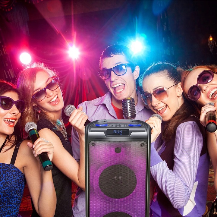 GŁOŚNIK BLUETOOTH PRZENOŚNY KARAOKE MANTA 100W USB