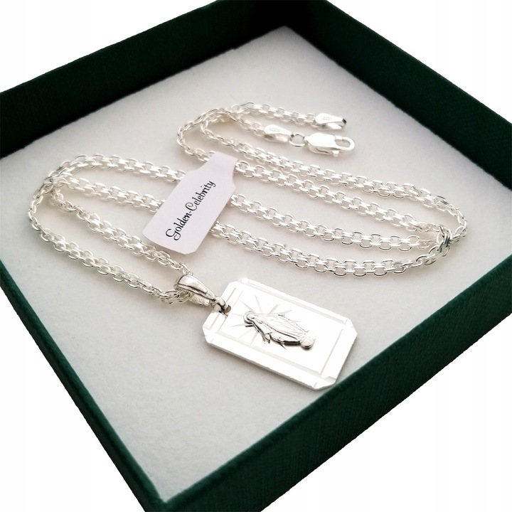 SREBRNY ŁAŃCUSZEK BISMARK+MEDALIK CUDOWNY 925 NASZYJNIK DLA CHŁOPCA+GRAWER