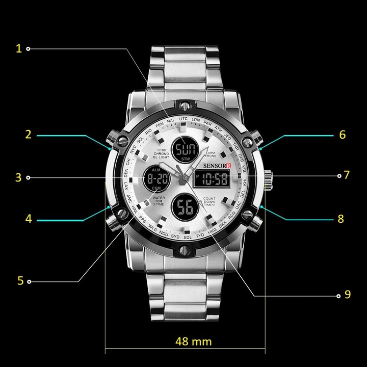 ELEGANCKI ZEGAREK MĘSKI NA BRANSOLECIE ELEKTRONICZNY WSKAZÓWKOWY SENSORR