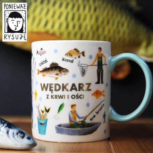 ZESTAW NA PREZENT KUBEK Z BRELOKIEM DLA WĘDKARZA RYBY WĘDKARZ Z KRWI I OŚCI