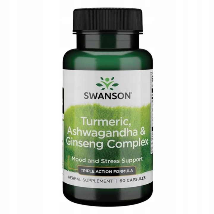 SWANSON FS TURMERIC, ASHWAGANDA&GINSENG 60 kaps 3W1 TRZY ADAPTOGENY