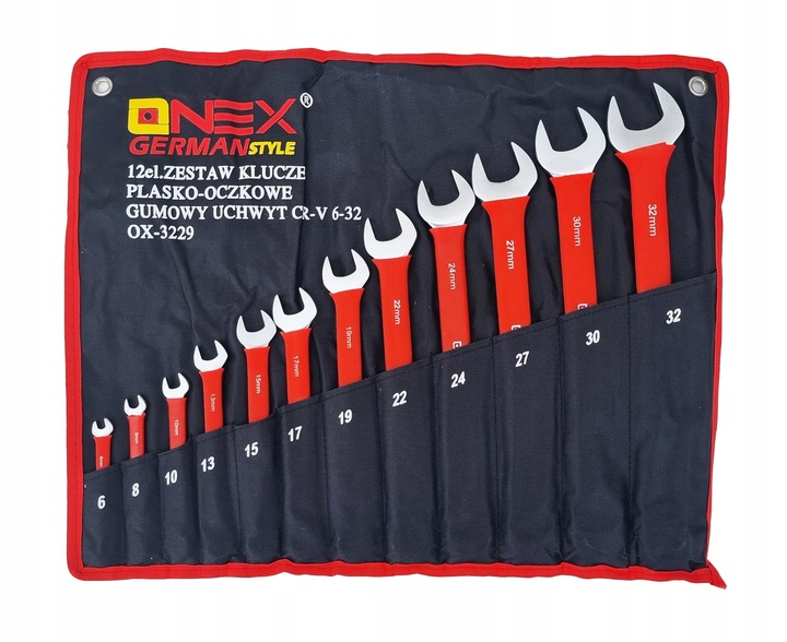KLUCZE PŁASKO OCZKOWE 6-32mm 12el KLUCZE PŁASKIE ZESTAW KLUCZY Z GUMĄ