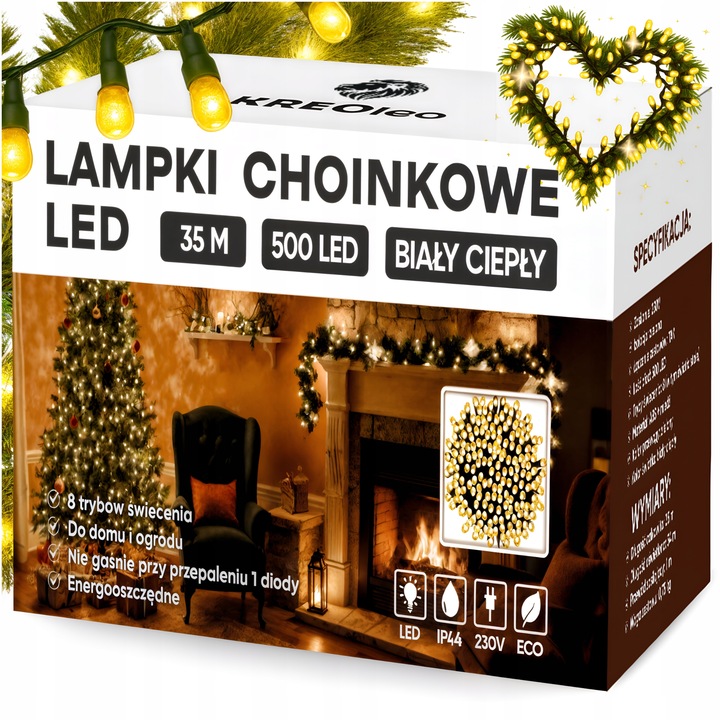 MOCNE LAMPKI CHOINKOWE 500 LED OŚWIETLENIE ŚWIĄTECZNE ZEW/WEW BIAŁY CIEPŁY