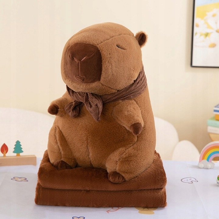 MASKOTKA PODUSZKA KAPIBARA Z SZALIKIEM DUŻY PLUSZAK Z KOCYKIEM 3w1