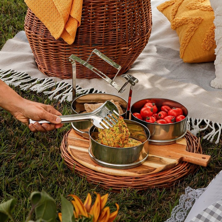 TURYSTYCZNA MENAŻKA OBIADOWA na biwak piknik STALOWY POJEMNIK NA 3 obiady