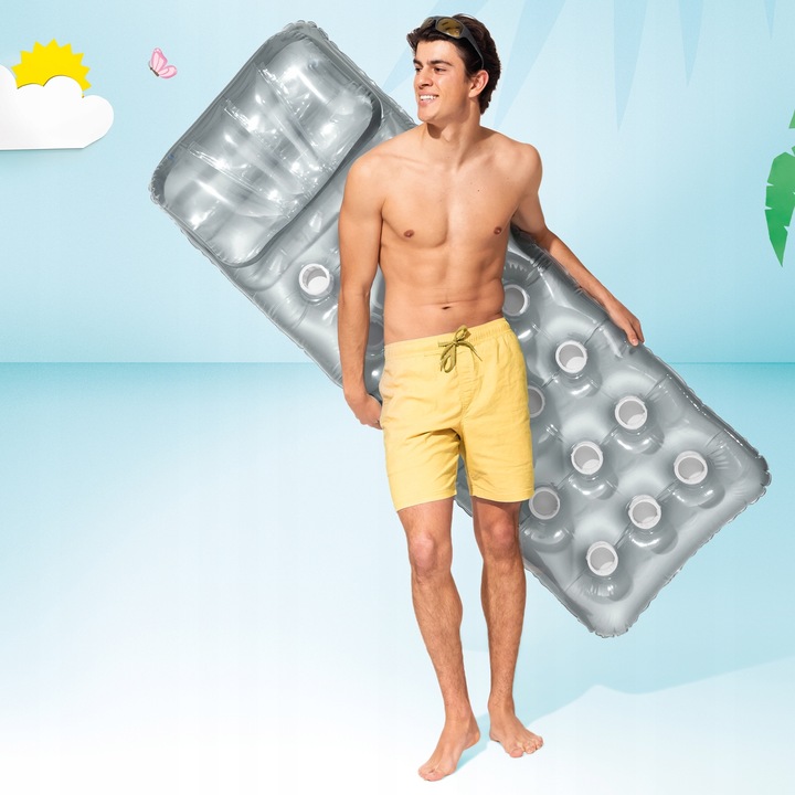 Materac Dmuchany z Zagłówkiem Plażowy Wodny do Pływania Srebrny INTEX 58894