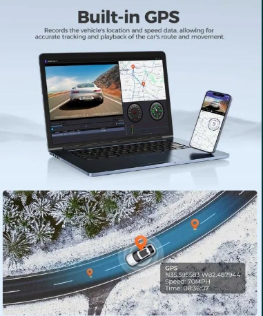 Azdome m300s wideorejestrator 4k uhd przód tył gps głos g-sensor