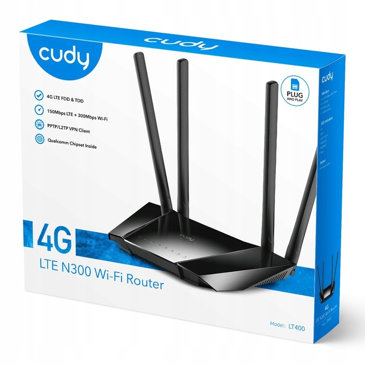 Router Wi-Fi modem Cudy LT400 4G CAT4 karta SIM LTE 300Mbps Ruter Wi-Fi 4++