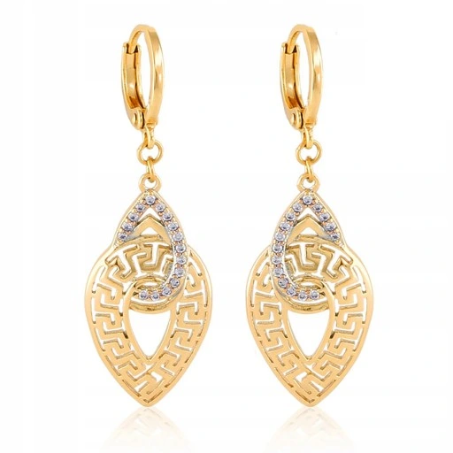 ZŁOTY NASZYJNIK ŁAŃCUSZEK KOLCZYKI WISZĄCE DŁUGIE KOMPLET STAL CHIRURGICZNA