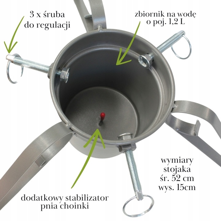 Stojak pod choinkę SREBRNY metalowy POJEMNIK na wodę 2,1m STABILNY trójnóg
