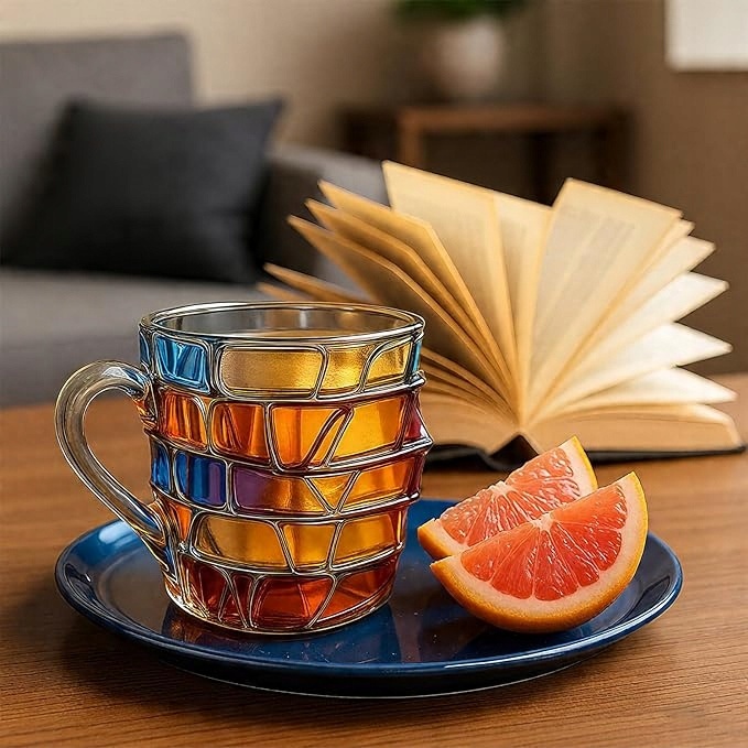 Malowany kubek na książki,3D Malowane książki Stos Szklany kubek do kawy,