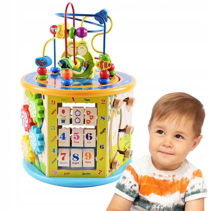 Kostka edukacyjna wielofunkcyjna dla dzieci sorter zegar labirynt liczydło