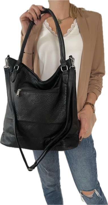 Torebka damska worek skóra ekologiczna czarna codzienna