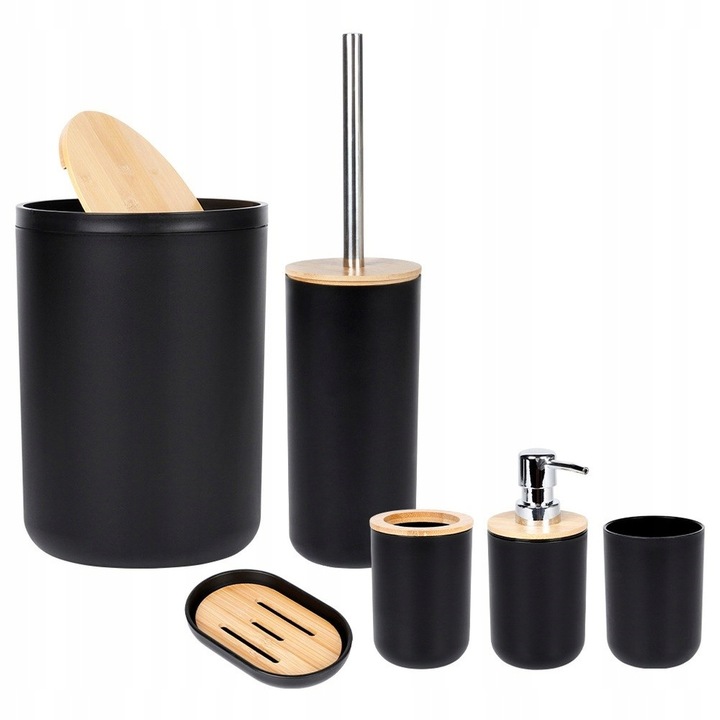 Zestaw ŁAZIENKOWY kubek szczotka WC kosz na śmieci dozownik mydła podstawka