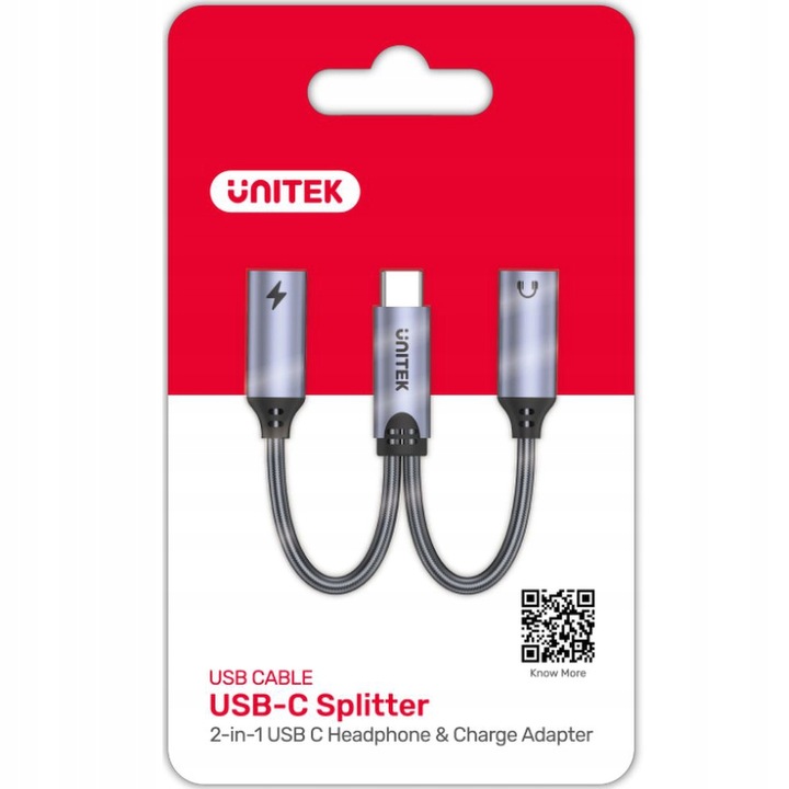 Adapter, przejściówka Unitek, USB-C na 1x port USB-C audio, 1x USB-C 18W PD