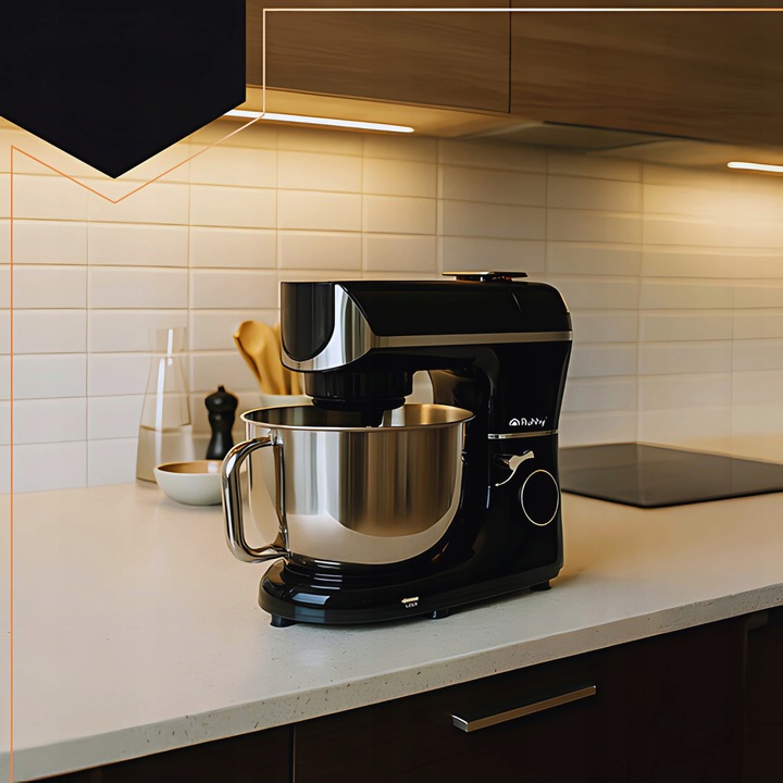 Robot planetarny kuchenny mocny czarny podgrzewana misa 5.5L waga timer
