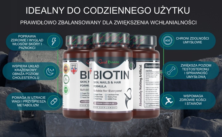 Kompleks włosy skóra paznokcie Naturalny Biotyna Najwyższa Biodostępność