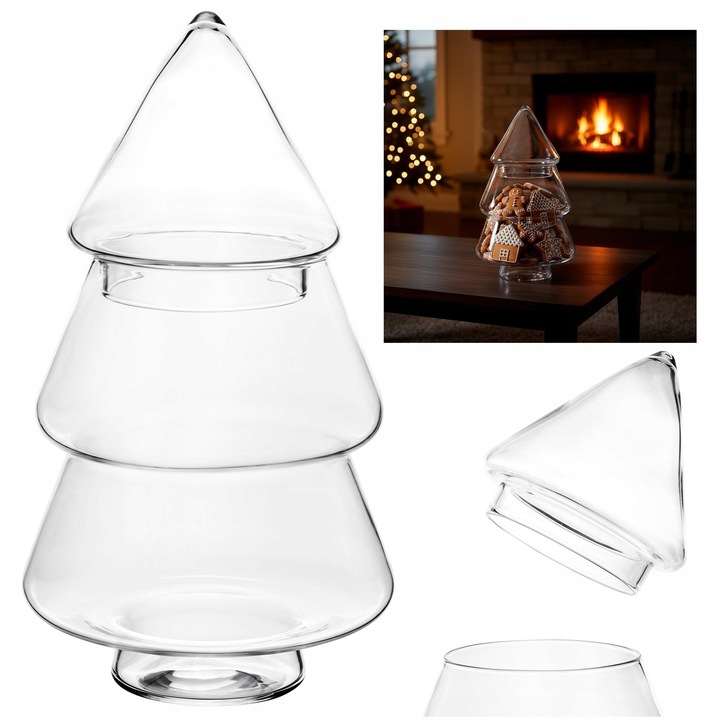 SZKLANA BOMBONIERKA CHOINKA DEKORACJA ŚWIĄTECZNA POJEMNIK NA SŁODYCZE