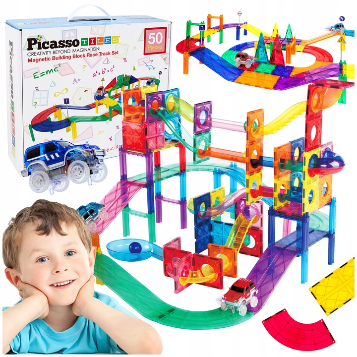 Tor magnetyczny samochodowy Picasso Tiles klocki magnetyczne 50 el duży