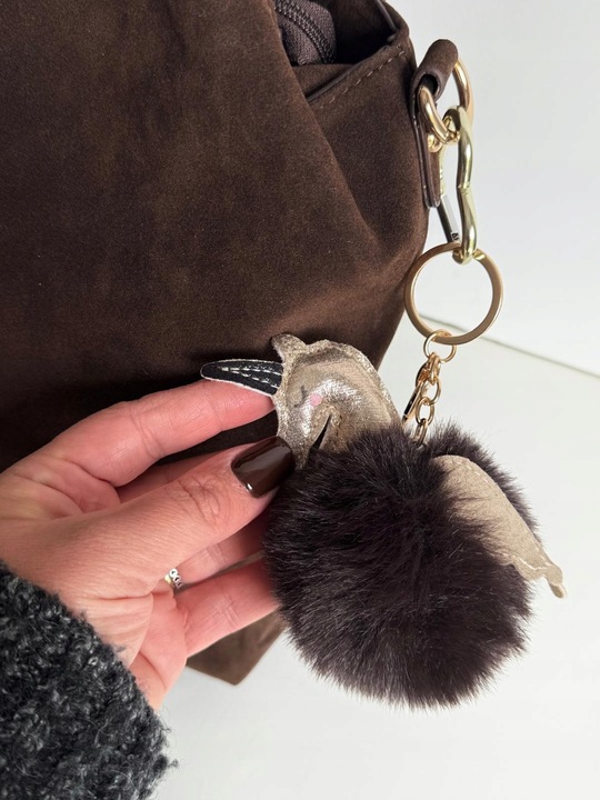 Torebka Flora&Co duża czekoladowa zamsz eco zamszowa breloczek brąz shopper