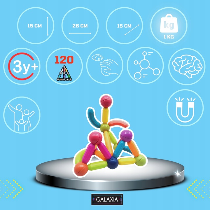 KLOCKI MAGNETYCZNE GALAXIA DUŻE Konstrukcyjne Dla Dzieci 120 el Magnetic