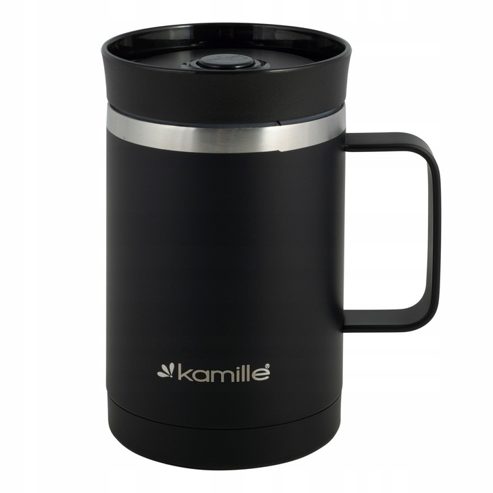 KUBEK TERMICZNY Z UCHEM TERMOS STALOWY SCZELNY pojemny bidon KAMILLE 360 ml