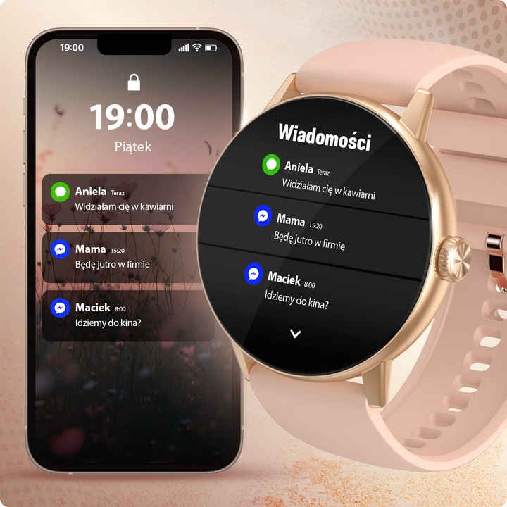 SMARTWATCH DAMSKI ZŁOTY ZEGAREK PL MENU ROZMOWY DYKATFON ZDJĘCIA TŁUMACZ AI
