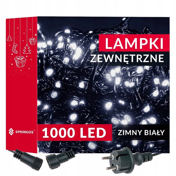 ŚWIATEŁKA LAMPKI LED ZEWNĘTRZNE CHOINKOWE BIAŁY ZIMNY 1000 LED 60M CHOINKĘ