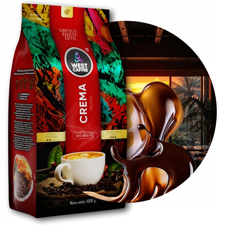 Kawa ziarnista - Crema Tropic - 100% Arabica 1kg Świeżo Palona WEST CAFFEE