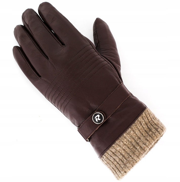 Reverse Rękawiczki REVERSE Skórzane MĘSKIE Brązowe ze SCIĄGACZEM roz. L