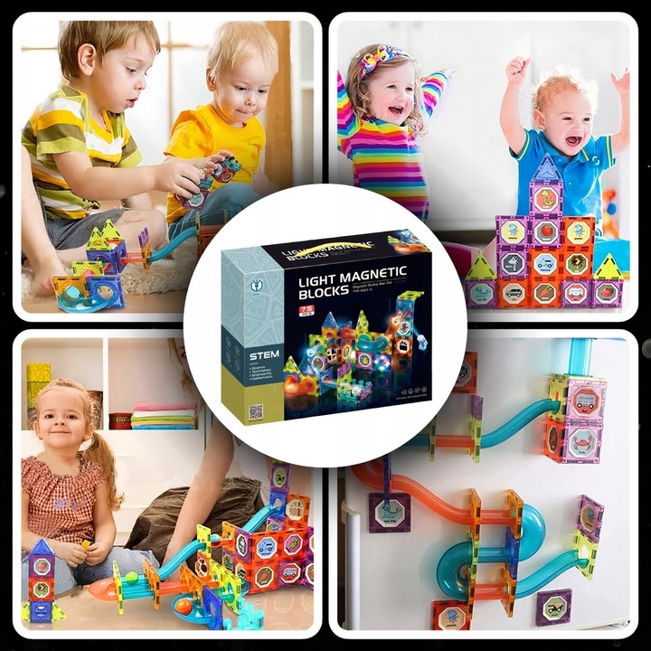 Klocki magnetyczne konstrukcyjne 49el 3D edukacyjne duży zestaw dla dzieci