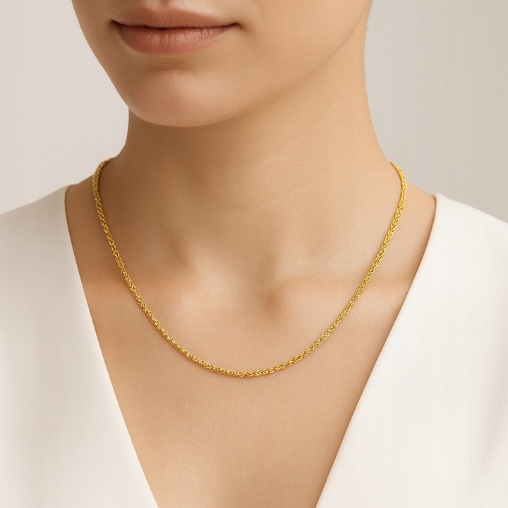 Złoty Łańcuszek 585 Klasyczny Wzór Szeroki Grawer